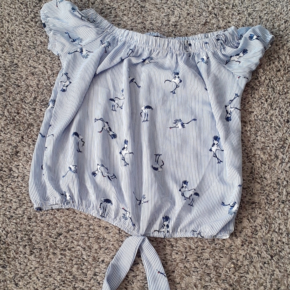 Crane and Pinstripe Blouse